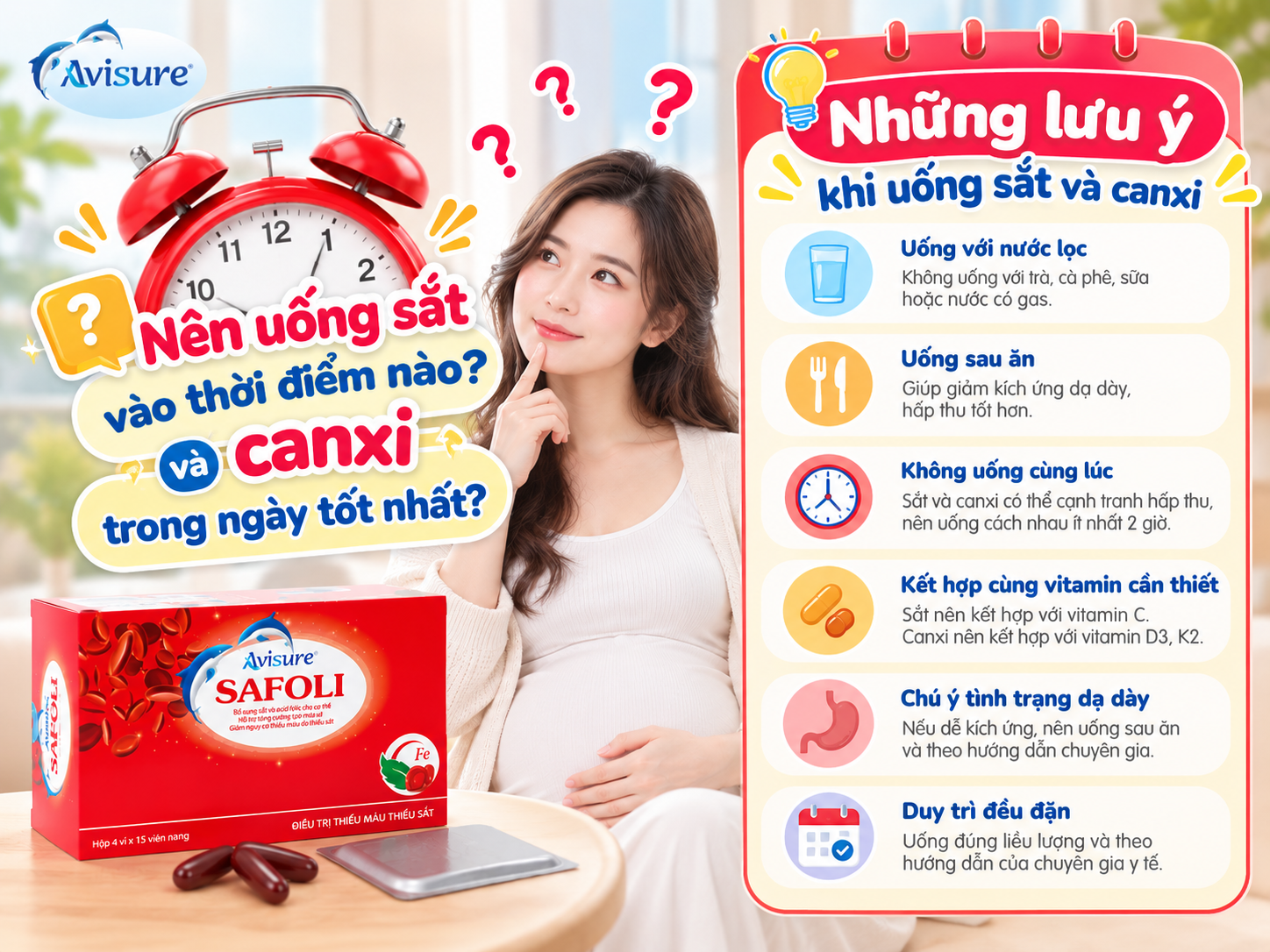 Những lưu ý khi uống sắt và canxi cho mẹ bầu