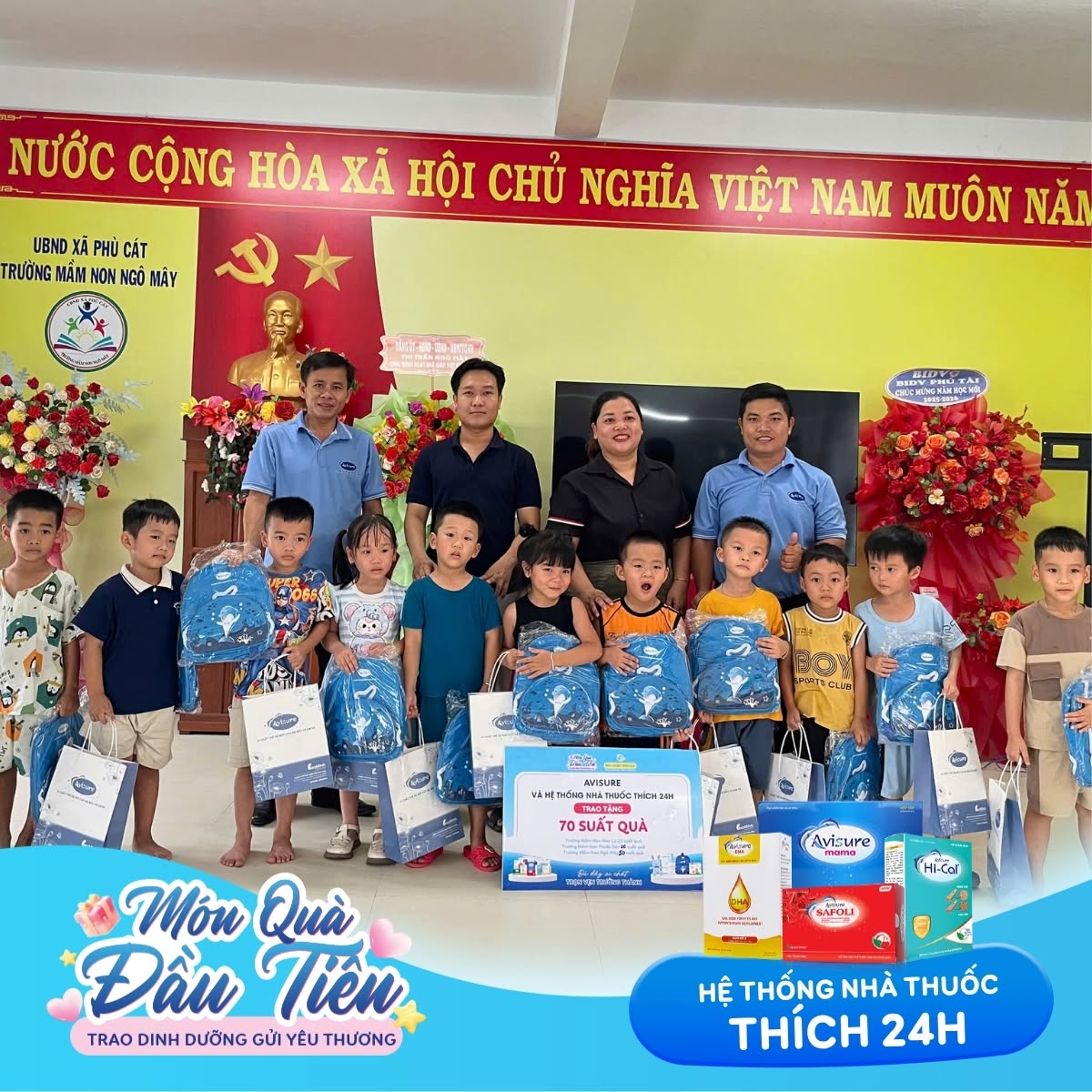 Những phần quà được trao tặng đến các em có hoàn cảnh khó khăn tại trường mầm non Ngô Mây