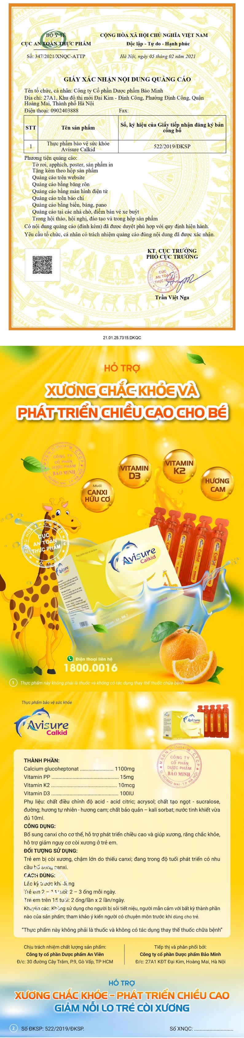 avisure calkid giấy phép quảng cáo