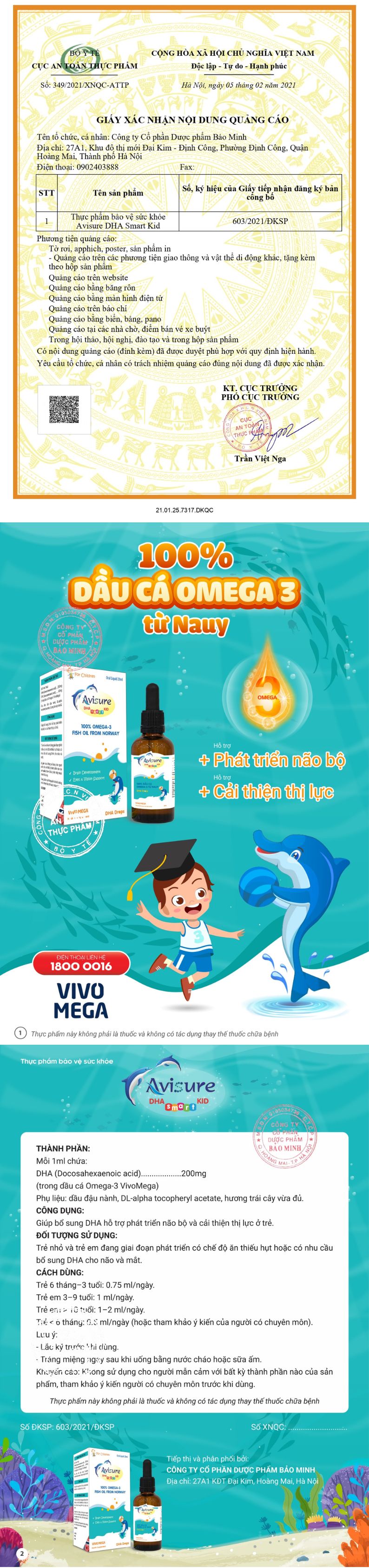 avisure dha smart kid giấy phép quảng cáo