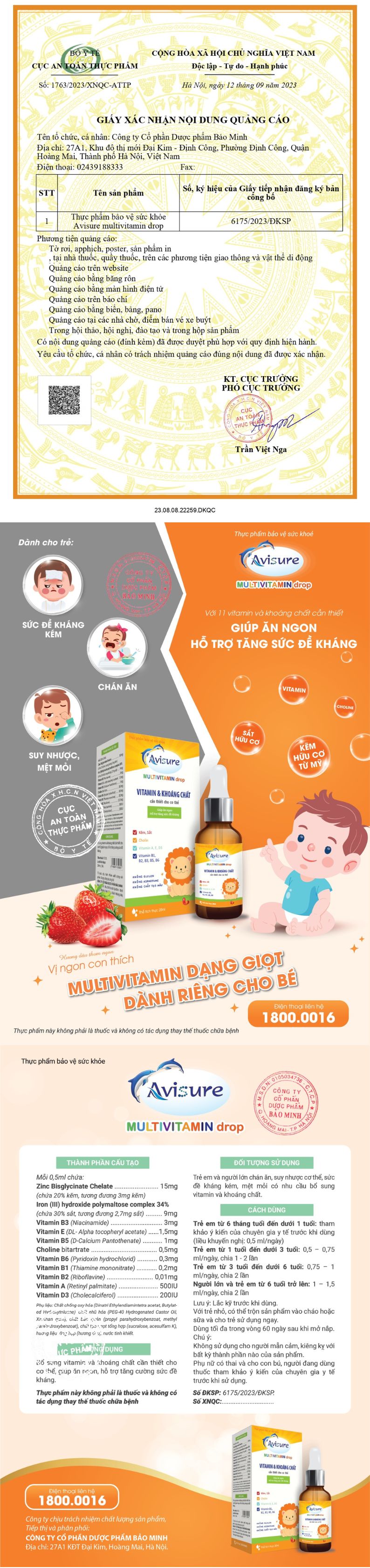avisure multivitamin drop giấy phép quảng cáo