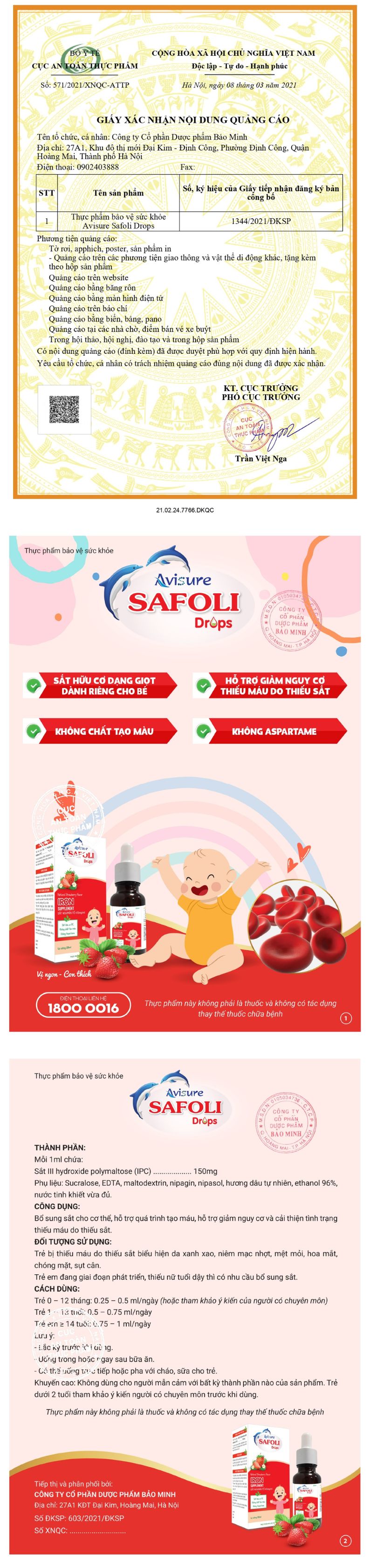 avisure safoli drop giấy phép quảng cáo