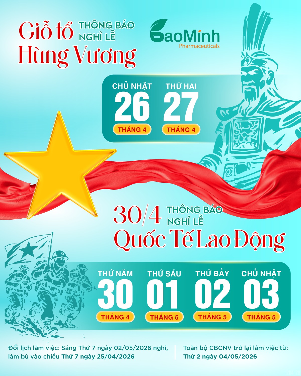 Lịch nghỉ giỗ tổ hùng vương và lễ 30/4-1/5