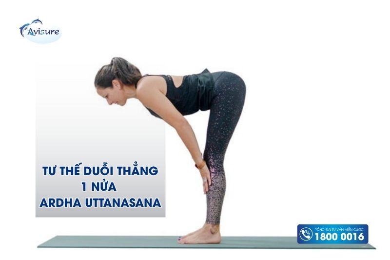 yoga cho bà bầu tư thế duỗi thẳng 1 nửa Ardha Uttanasana